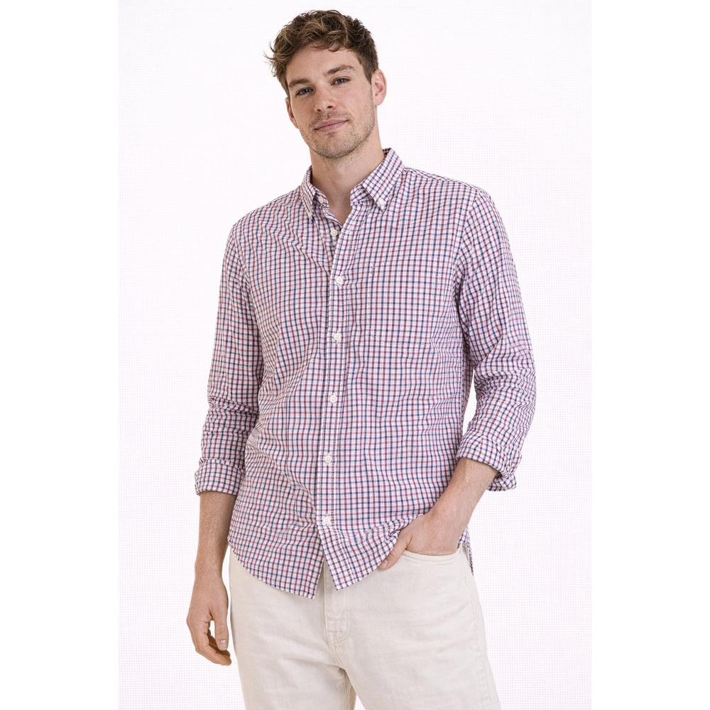 American Heritage Button Down Men Medium Purple Navy Plaid Slim Fit Preppy Shirt